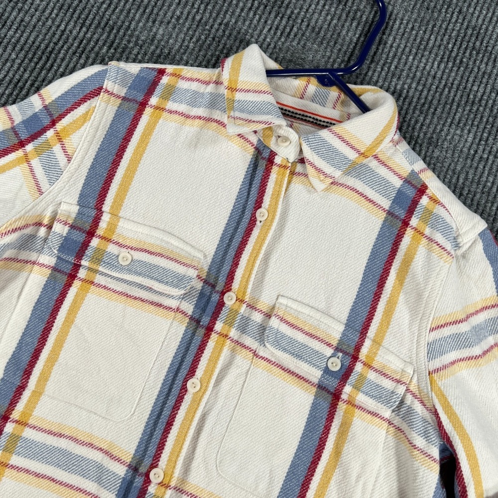 Cream Plaid Button-Down Shirt with Blue, Yellow & Red Stripes